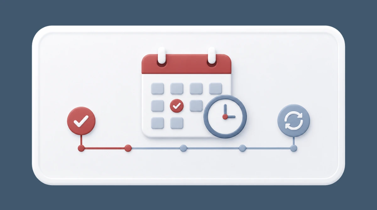 GBP SEO process timeline with calendar and monitoring icons
